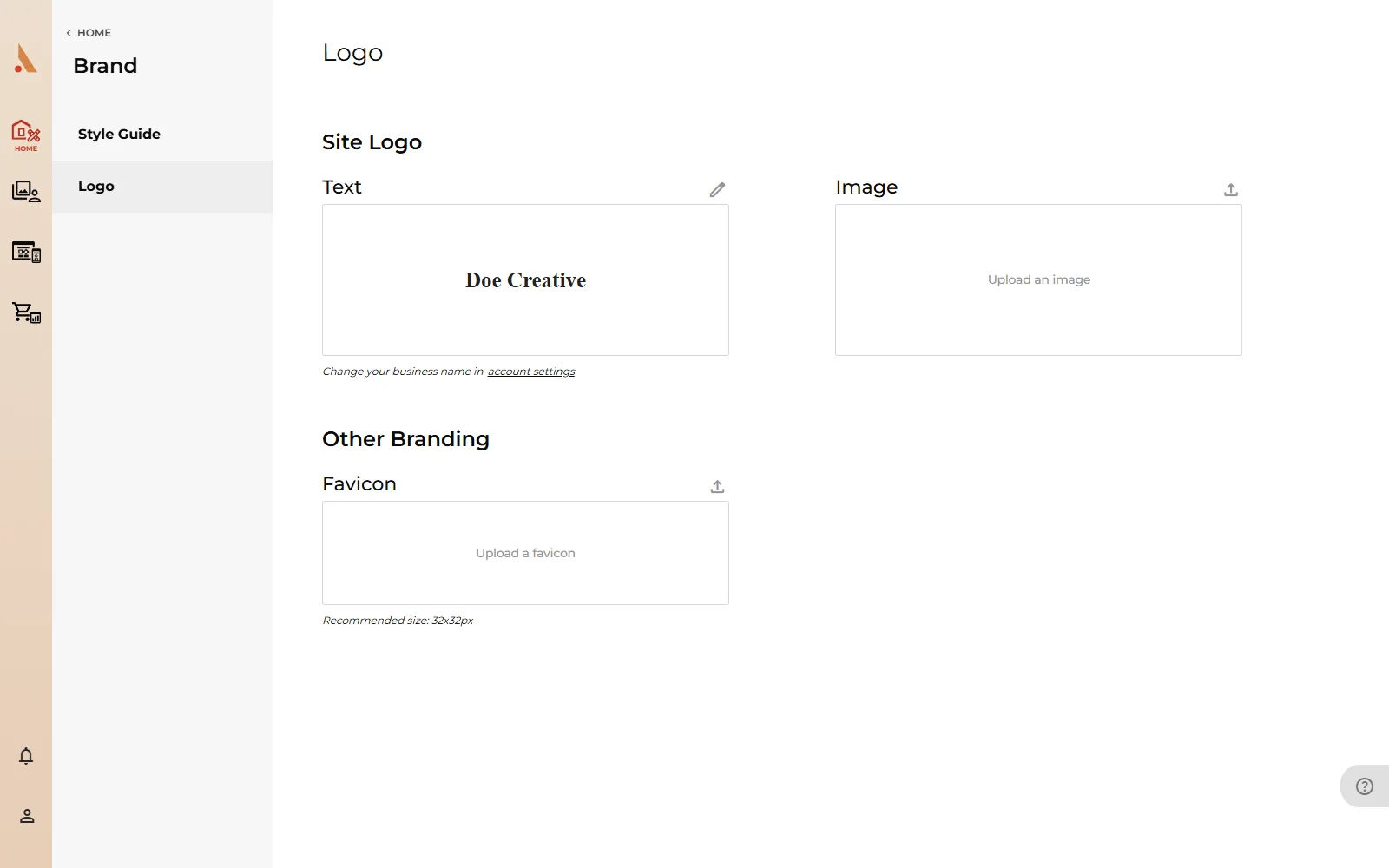 The Logo page with the site logo and favicon settings