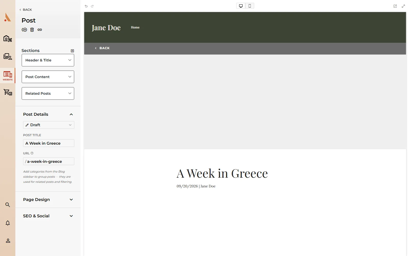 The post editor with the Post Details panel