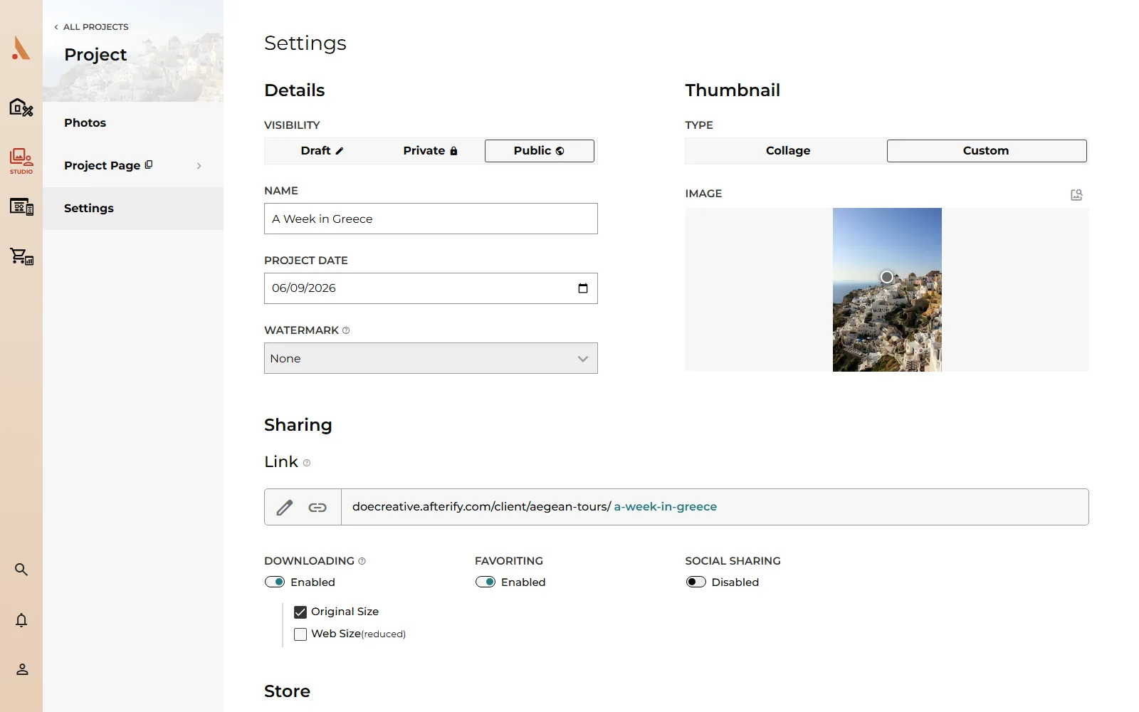 The Downloading, Favoriting and Social Sharing switches