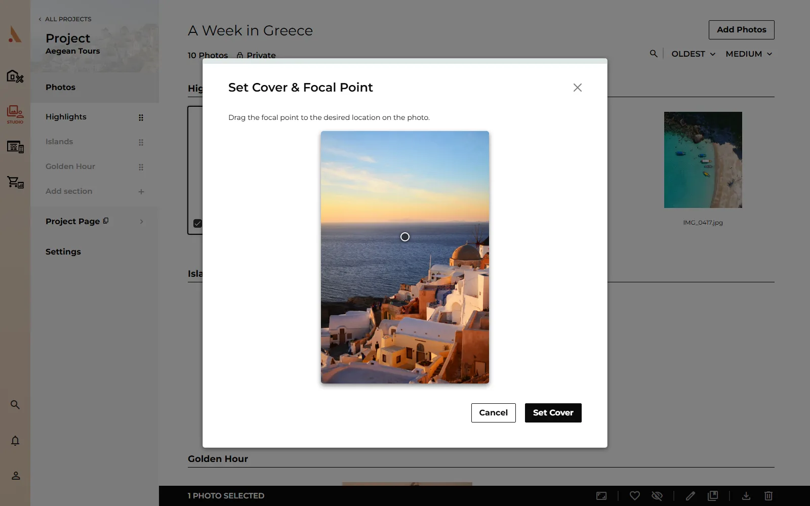 The Set Cover and Focal Point dialog
