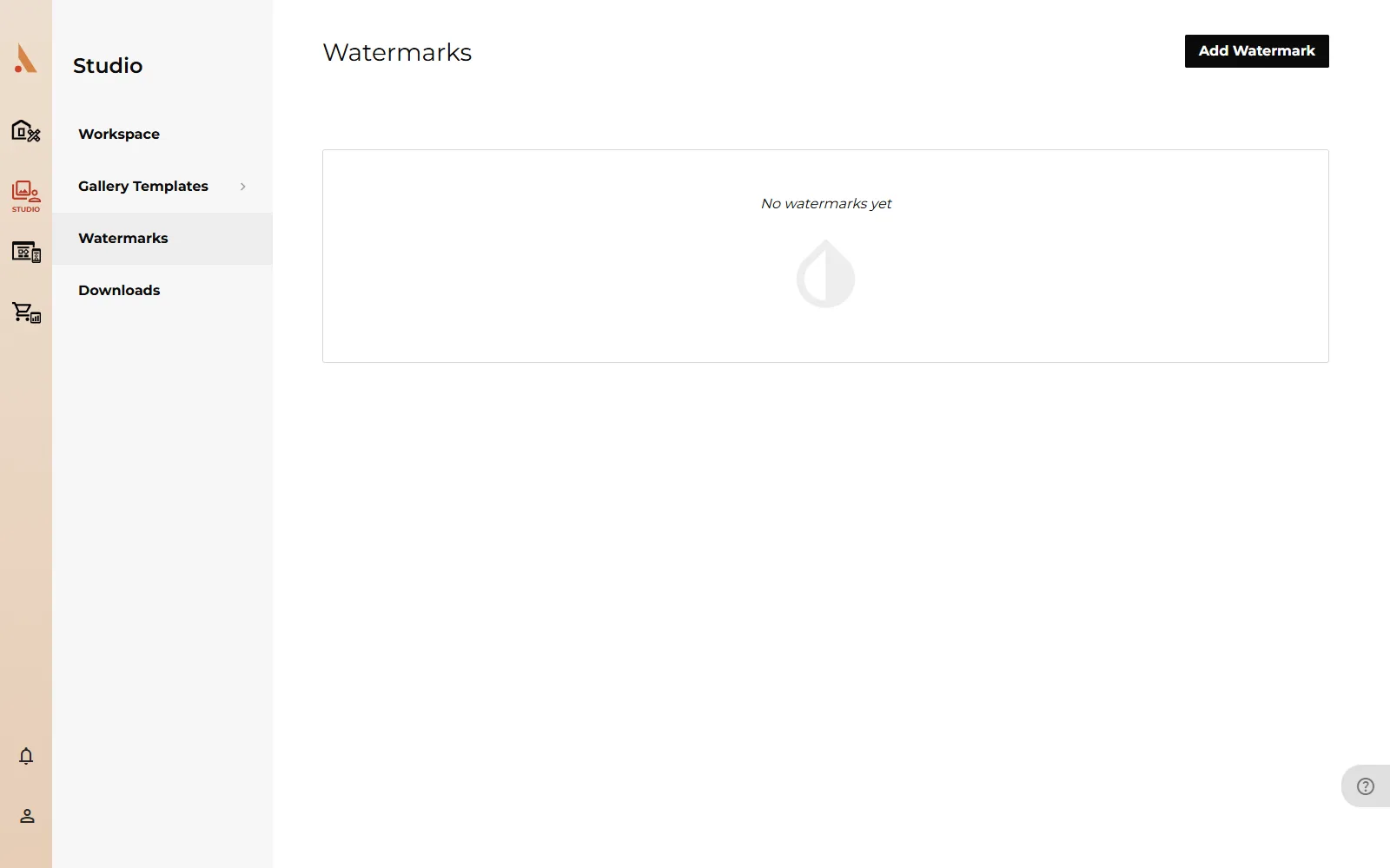 The Watermarks page with the Add Watermark button