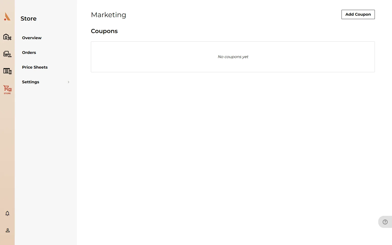 The Marketing page with the Add Coupon button