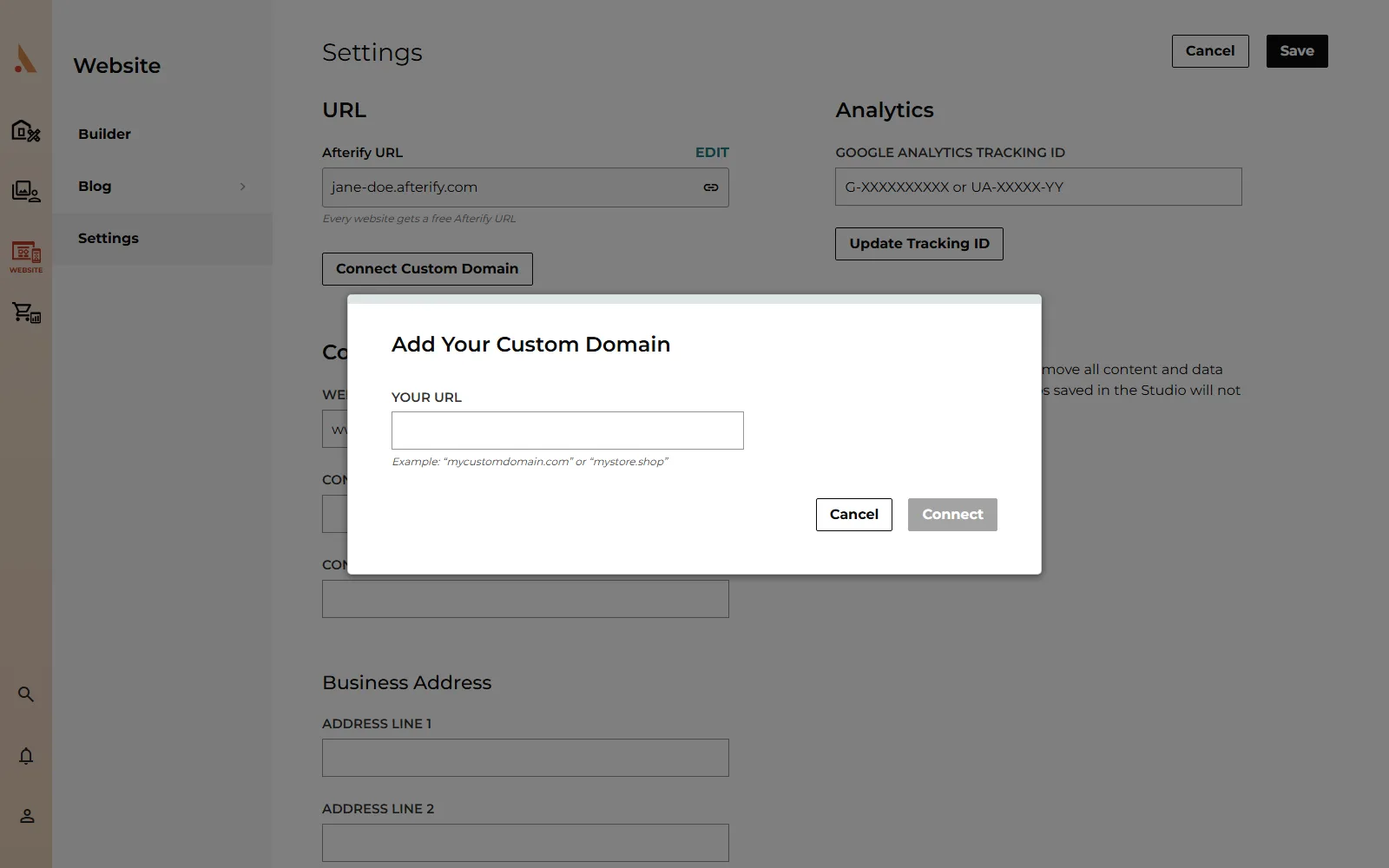The Add Your Custom Domain modal